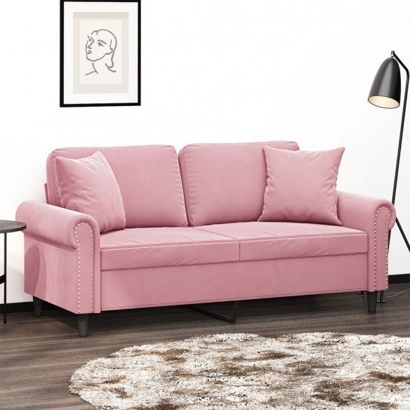 Canapé 2 places avec oreillers décoratifs rose 140 cm velours