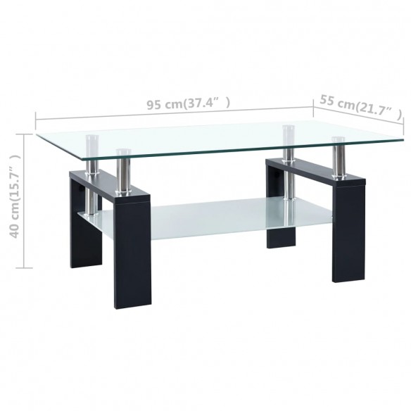 Table basse Noir et transparent 95x55x40 cm Verre trempé