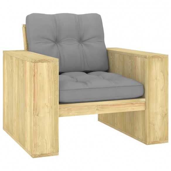 Chaise de jardin avec coussins gris Bois de pin imprégné