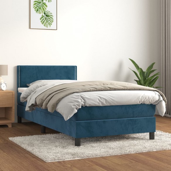 Cadre de lit avec matelas Bleu foncé 100x200 cm