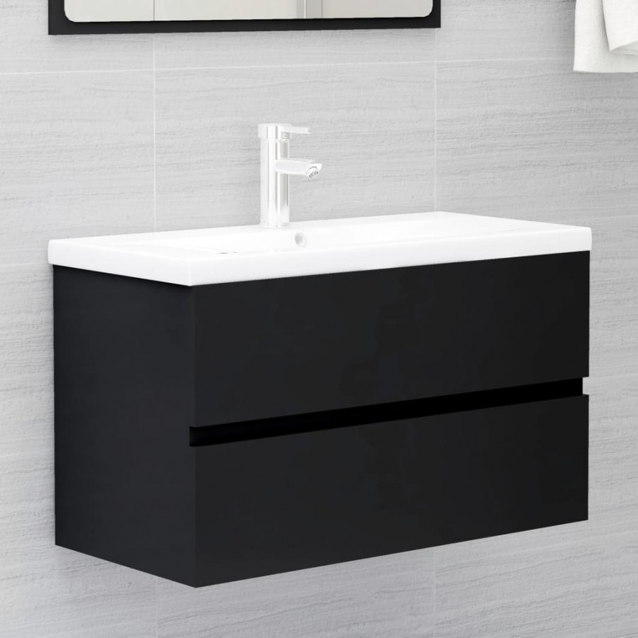 Armoire d'évier avec lavabo intégré Noir Aggloméré