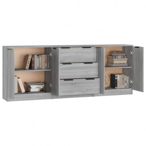 Buffets 3 pcs Sonoma gris Bois d'ingénierie