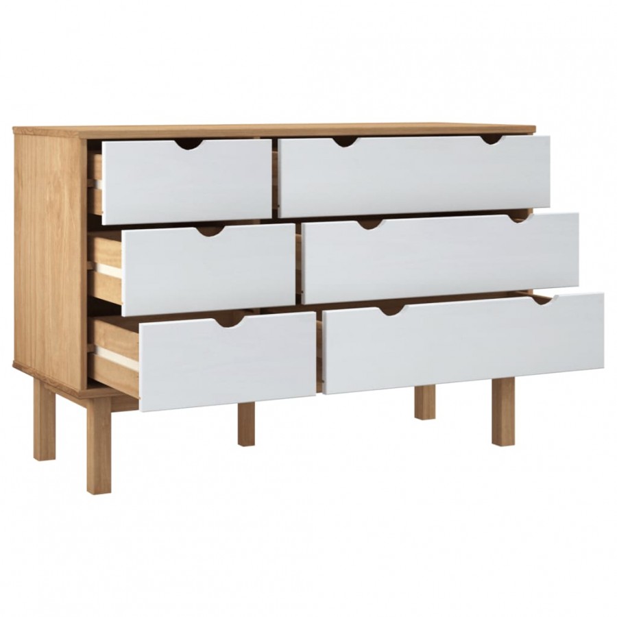 Commode OTTA marron et blanc 111x43x73,5 cm bois de pin massif Commode OTTA marron et blanc 111x43x73,5 cm bois de pin massif