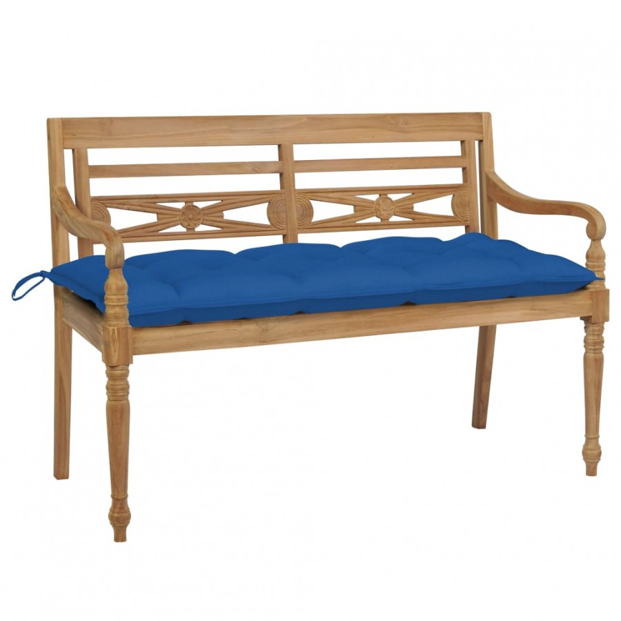 Banc Batavia avec coussin bleu 120 cm Bois de teck massif