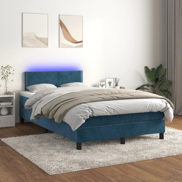 Sommier à lattes de lit avec matelas LED Bleu foncé 120x200 cm