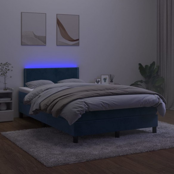 Sommier à lattes de lit avec matelas LED Bleu foncé 120x200 cm