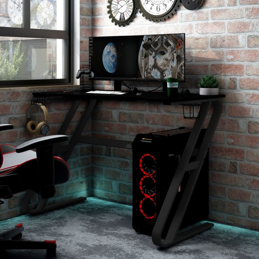 Bureau de jeu avec pieds en forme de ZZ Noir 110x60x75 cm