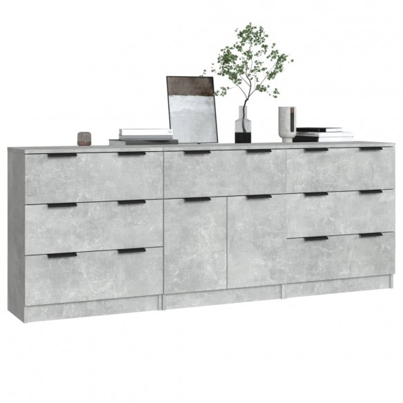 Buffets 3 pcs Gris béton Bois d'ingénierie