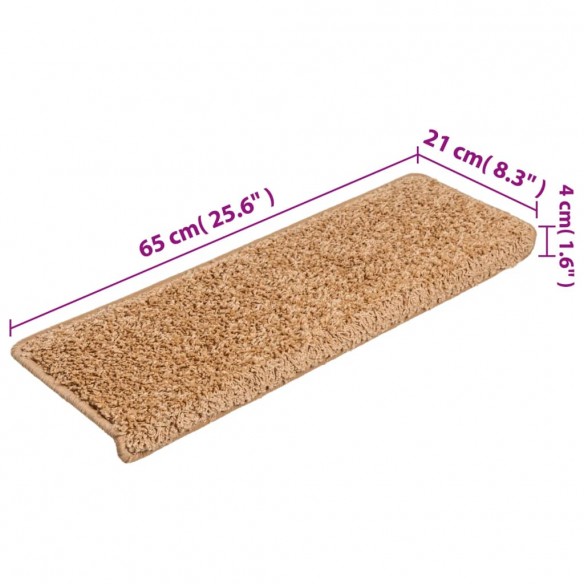 Tapis d'escalier 15 pcs 65x21x4 cm Beige