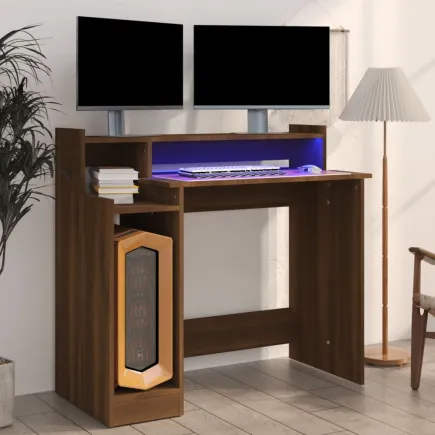 Bureau et lumières LED Chêne brun 97x45x90 cm