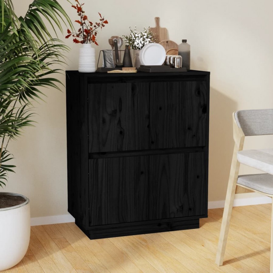 Buffet Noir 60x34x75 cm Bois massif de pin