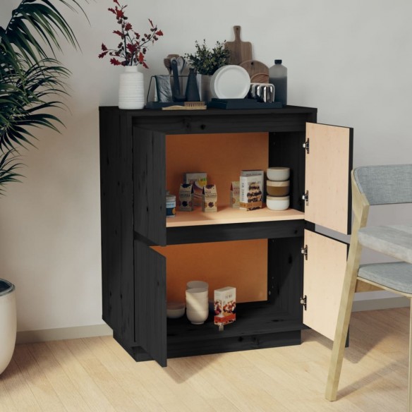 Buffet Noir 60x34x75 cm Bois massif de pin