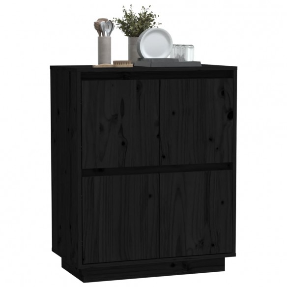 Buffet Noir 60x34x75 cm Bois massif de pin