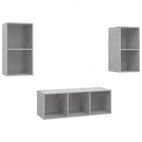 Ensemble de meuble TV 3 pcs Gris béton Aggloméré