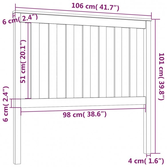 Tête de lit Noir 106x6x101 cm Bois massif de pin