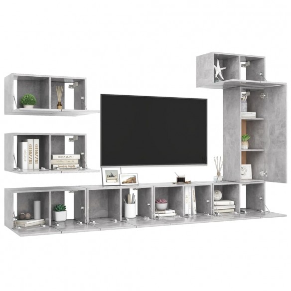 Ensemble de meuble TV 8 pcs Gris béton Aggloméré