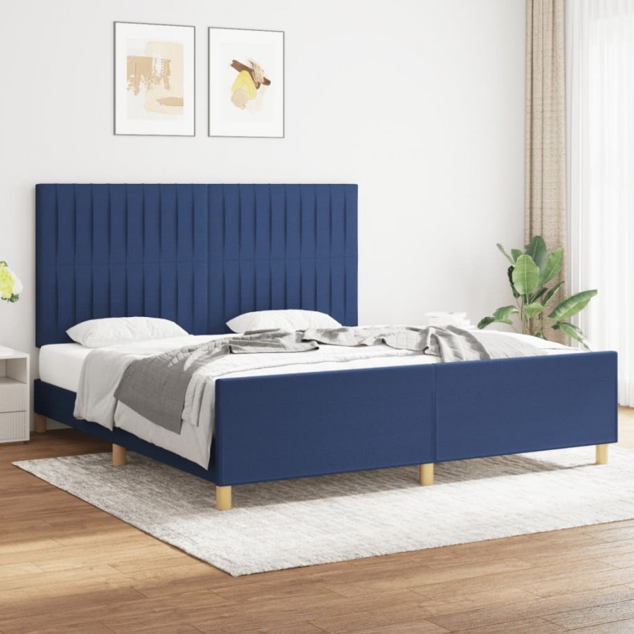 Cadre de lit avec tête de lit Bleu 180 x 200 cm Tissu