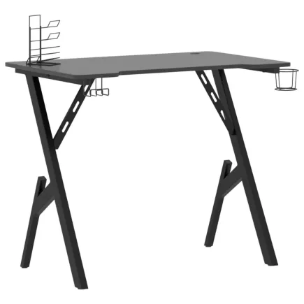 Bureau de jeu avec pieds en forme de Y Noir 90x60x75 cm 2