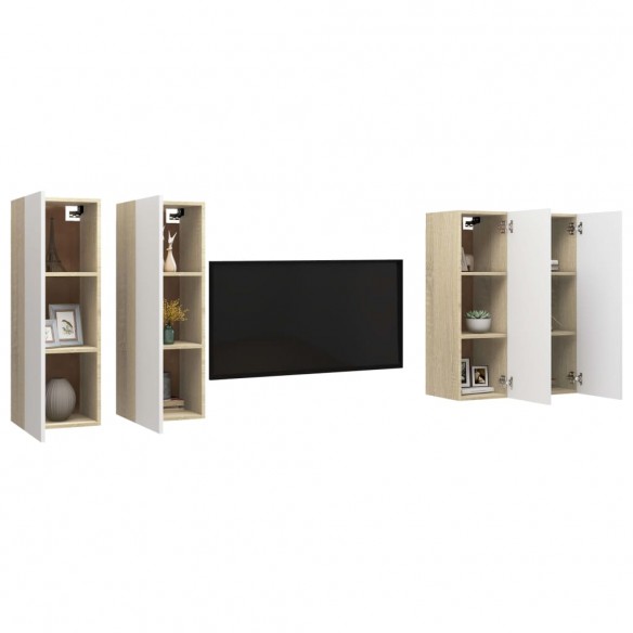 Meubles TV 4 pcs Blanc et chêne sonoma 30,5x30x90 cm Aggloméré