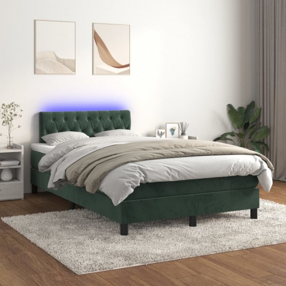 Sommier à lattes de lit avec matelas LED Vert foncé 120x200 cm