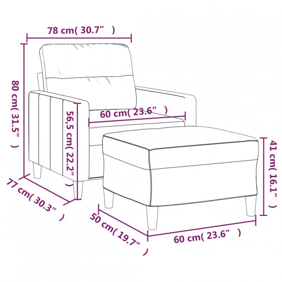 Fauteuil avec repose-pied Gris clair 60 cm Tissu