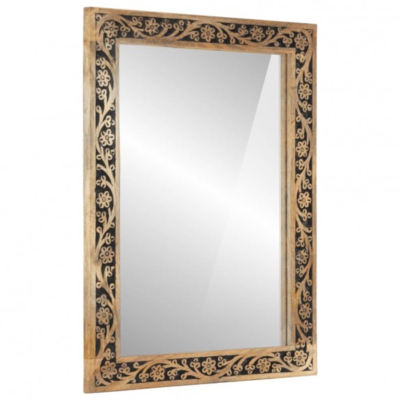 Miroir de bain 50x70x2,5 cm bois de manguier massif et verre