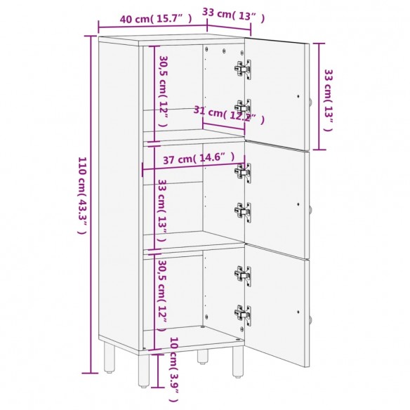 Armoire latérale 40x33x110 cm bois massif de manguier