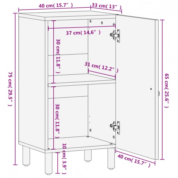 Armoire latérale 40x33x75 cm bois massif de manguier