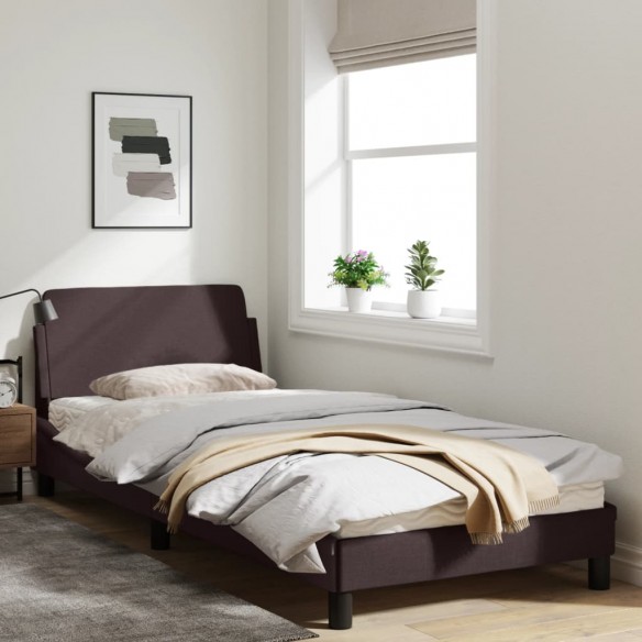 Cadre de lit avec tête de lit Marron foncé 90x200 cm Tissu