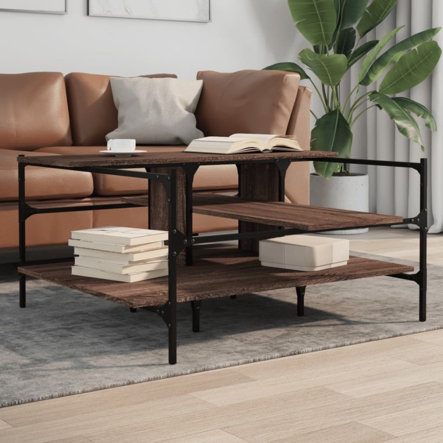 Table basse chêne marron 100x100x48,5 cm bois d'ingénierie