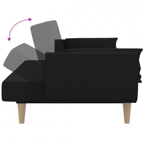 Canapé-lit à 2 places avec deux oreillers noir tissu