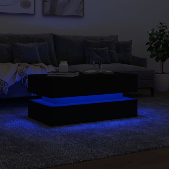 Table basse avec lumières LED noir 90x50x40 cm