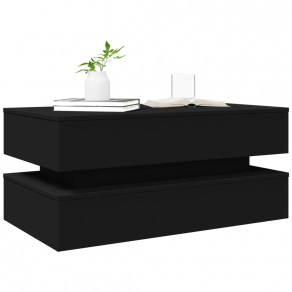 Table basse avec lumières LED noir 90x50x40 cm