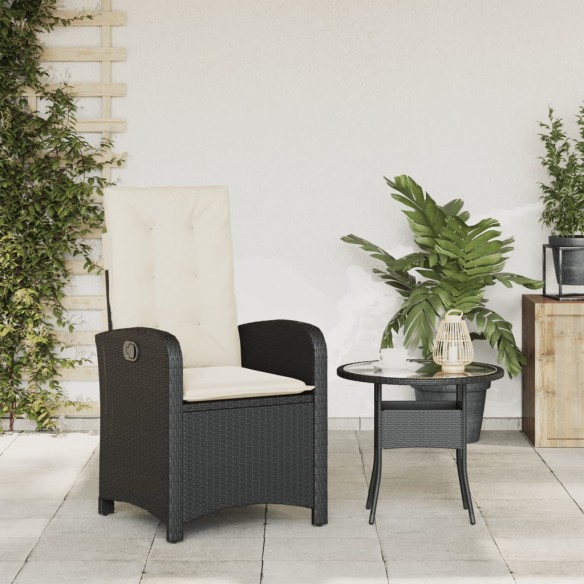 Chaise inclinable de jardin avec coussins noir résine tressée