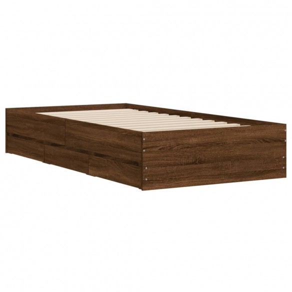 Cadre de lit à tiroirs chêne marron 90x190 cm bois d'ingénierie
