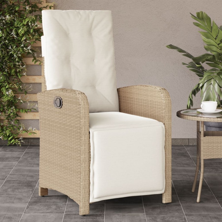 Chaise inclinable de jardin et repose-pied beige résine tressée