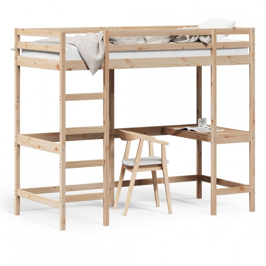 Lit superposé avec bureau 90x190 cm bois de pin massif