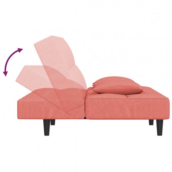 Canapé-lit à 2 places avec deux oreillers Rose Velours