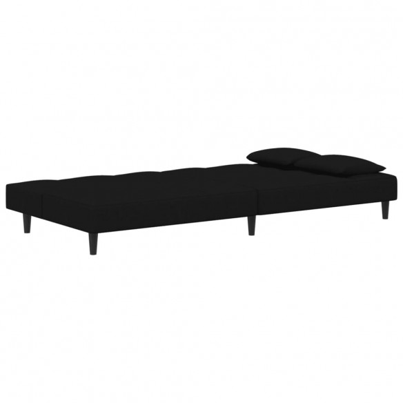 Canapé-lit à 2 places avec deux oreillers Noir Velours