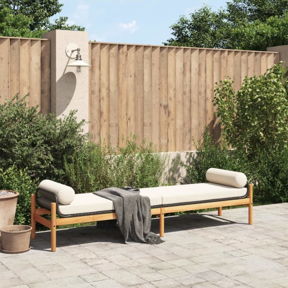 Banc de jardin avec coussin noir résine tressée acacia