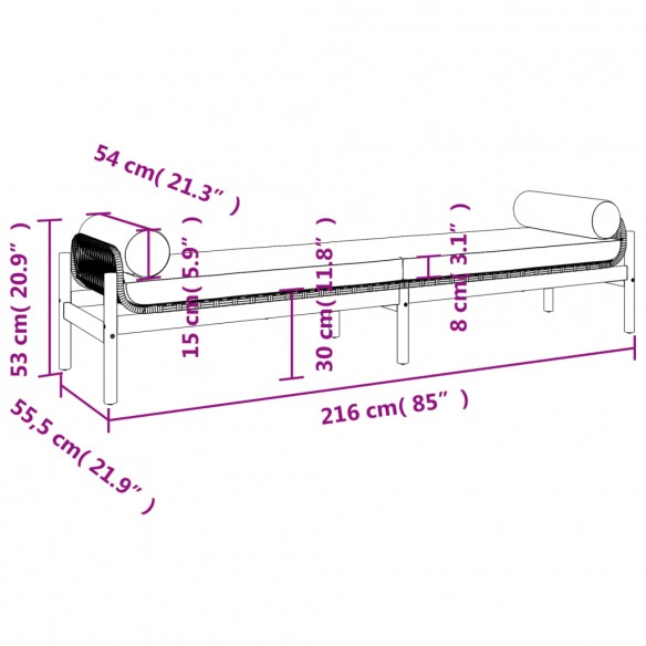 Banc de jardin avec coussin noir résine tressée acacia