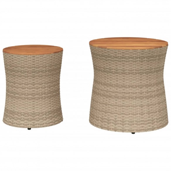 Tables d'appoint de jardin 2pcs dessus en bois beige poly rotin