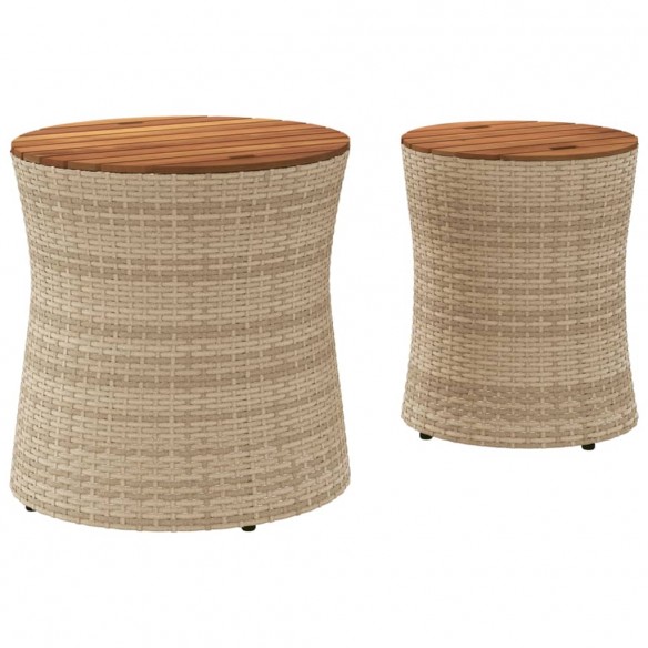 Tables d'appoint de jardin 2pcs dessus en bois beige poly rotin