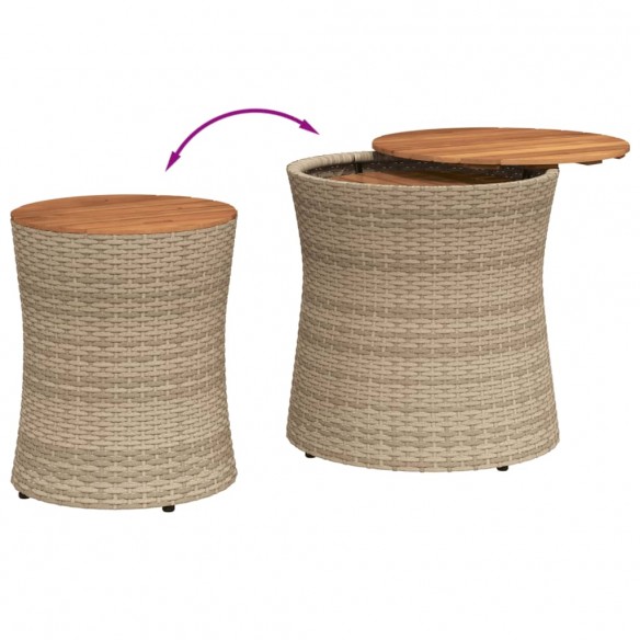 Tables d'appoint de jardin 2pcs dessus en bois beige poly rotin