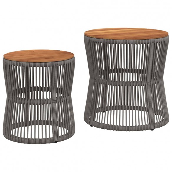 Tables d'appoint de jardin 2 pcs dessus en bois gris poly rotin