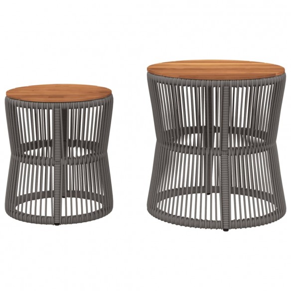 Tables d'appoint de jardin 2 pcs dessus en bois gris poly rotin