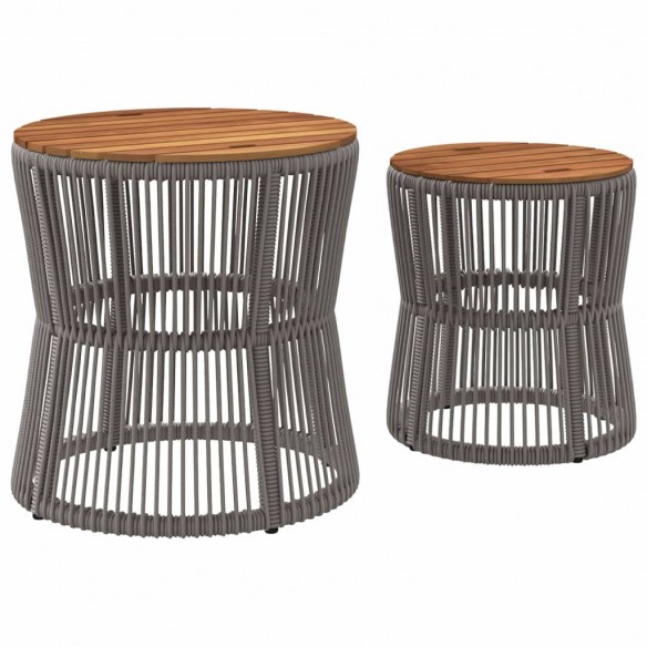 Tables d'appoint de jardin 2 pcs dessus en bois gris poly rotin