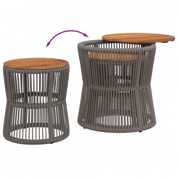 Tables d'appoint de jardin 2 pcs dessus en bois gris poly rotin