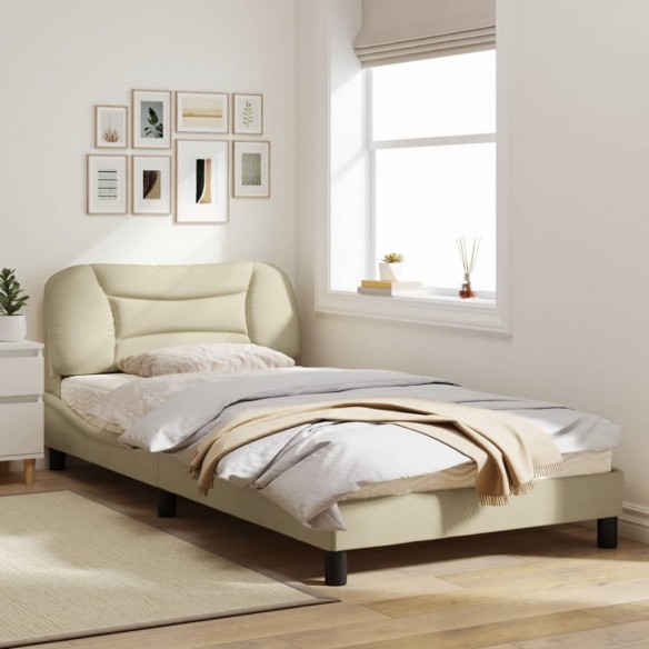 Cadre de lit avec tête de lit Crème 100x200 cm Tissu