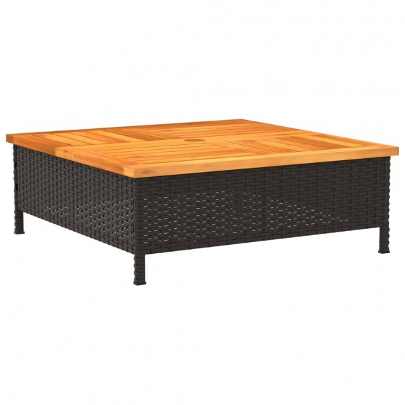 Table de jardin noir 70x70x25 cm résine tressée et bois acacia